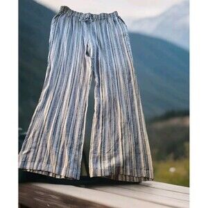 Naturals D&Co 1X Tall Linen Blend Striped Drawstring Elastic Waist Beachy Pants